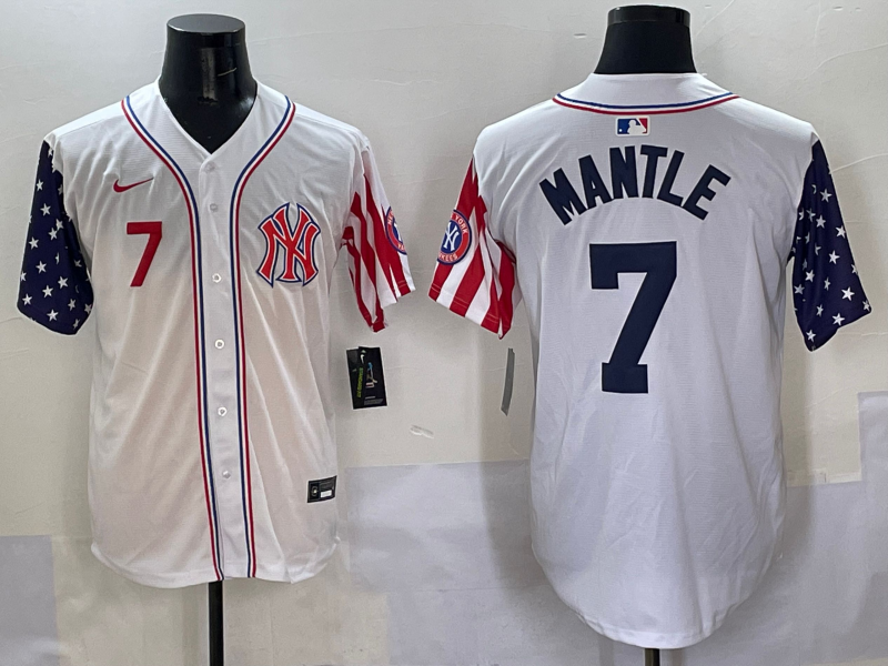 Men 2025 MLB New York Yankees 7 Mantle white jersey style 5